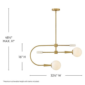 Elette 32" Two Lights Medium Single Tier, Lacquered Brass