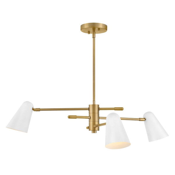 Sason 30" Three Lights Medium Convertible Mobile Single Tier Chandelier, Lacquered Brass / Matte White