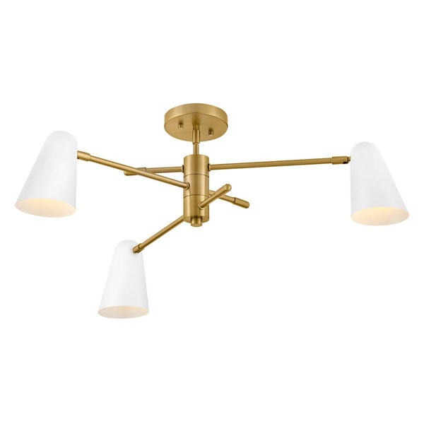 Sason 30" Three Lights Medium Convertible Mobile Single Tier Chandelier, Lacquered Brass / Matte White