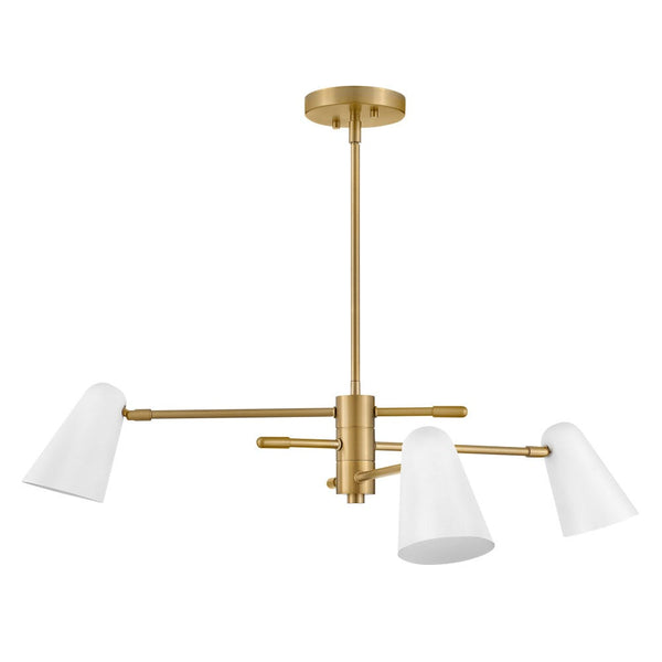 Sason 30" Three Lights Medium Convertible Mobile Single Tier Chandelier, Lacquered Brass / Matte White