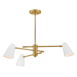 Sason 30" Three Lights Medium Convertible Mobile Single Tier Chandelier, Lacquered Brass / Matte White