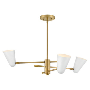 Sason 30" Three Lights Medium Convertible Mobile Single Tier Chandelier, Lacquered Brass / Matte White