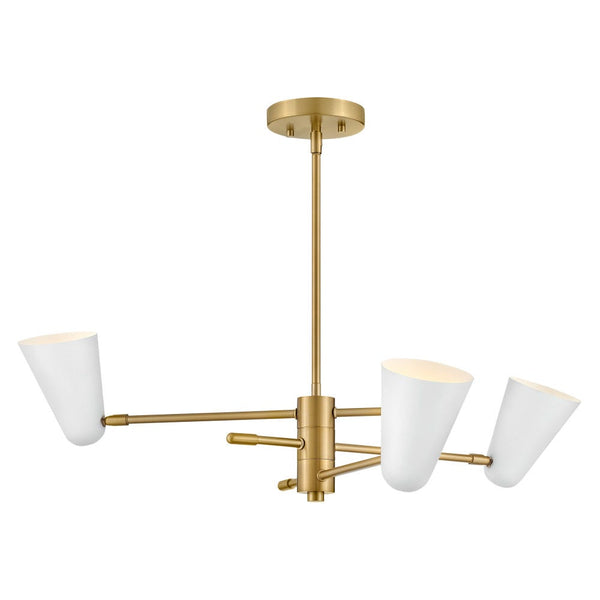 Sason 30" Three Lights Medium Convertible Mobile Single Tier Chandelier, Lacquered Brass / Matte White