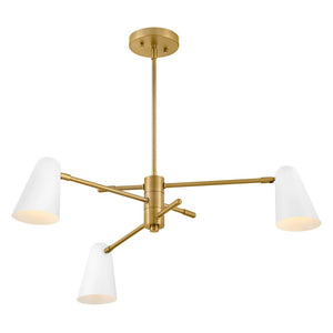 Sason 30" Three Lights Medium Convertible Mobile Single Tier Chandelier, Lacquered Brass / Matte White