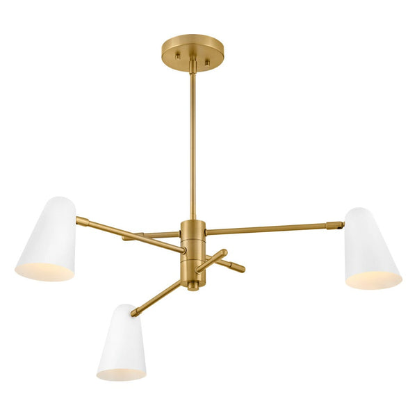 Sason 30" Three Lights Medium Convertible Mobile Single Tier Chandelier, Lacquered Brass / Matte White