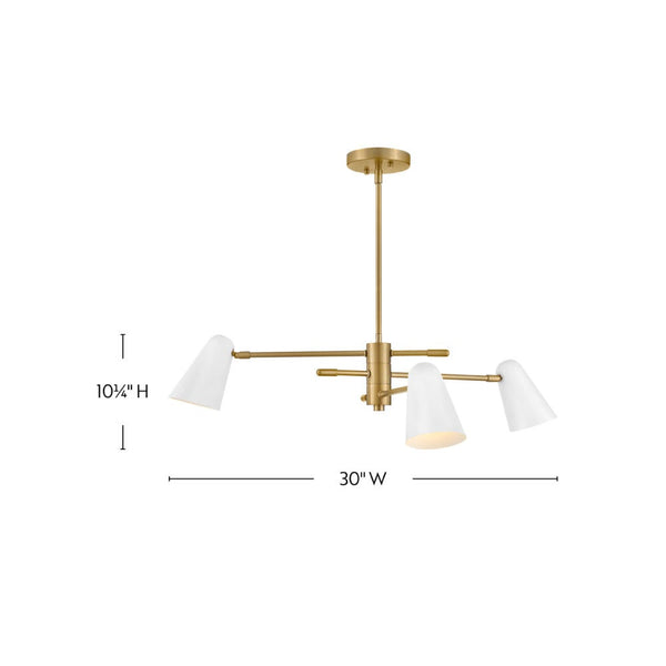 Sason 30" Three Lights Medium Convertible Mobile Single Tier Chandelier, Lacquered Brass / Matte White
