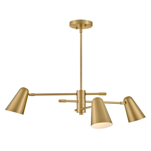 Sason 30" Three Lights Medium Convertible Mobile Single Tier Chandelier, Lacquered Brass
