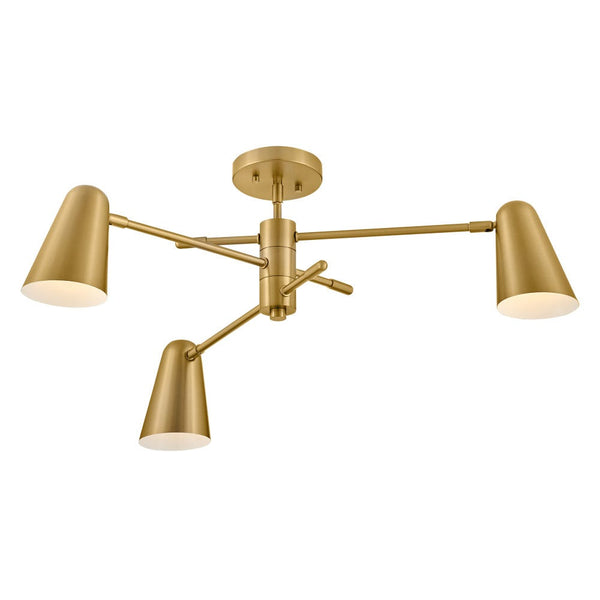 Sason 30" Three Lights Medium Convertible Mobile Single Tier Chandelier, Lacquered Brass