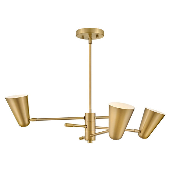 Sason 30" Three Lights Medium Convertible Mobile Single Tier Chandelier, Lacquered Brass