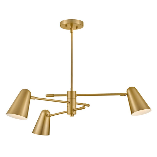 Sason 30" Three Lights Medium Convertible Mobile Single Tier Chandelier, Lacquered Brass