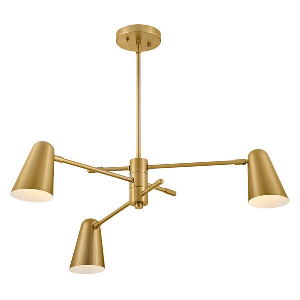 Sason 30" Three Lights Medium Convertible Mobile Single Tier Chandelier, Lacquered Brass