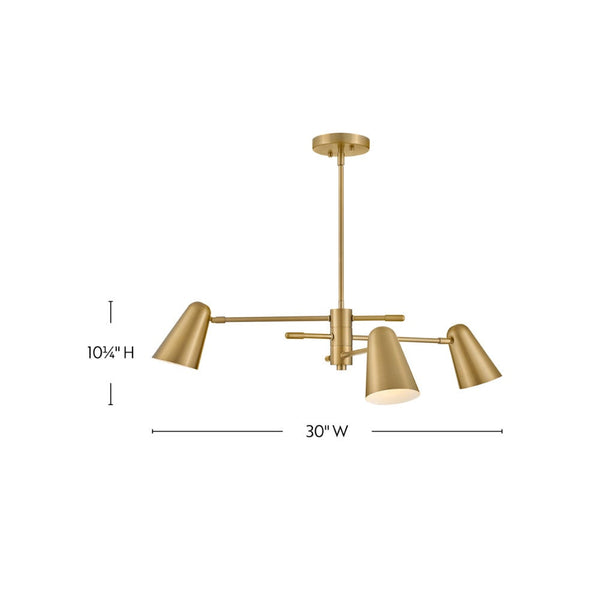 Sason 30" Three Lights Medium Convertible Mobile Single Tier Chandelier, Lacquered Brass