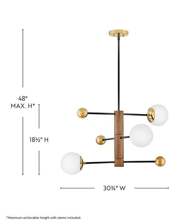 Laan 31" Three Lights Medium Adjustable Multi Tier Chandelier, Bright Brass