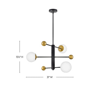 Laan 31" Three Lights Medium Adjustable Multi Tier Chandelier, Black