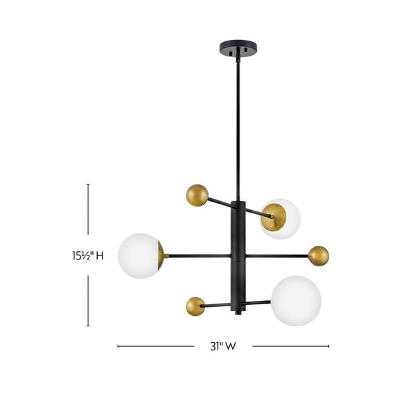 Laan 31" Three Lights Medium Adjustable Multi Tier Chandelier, Black