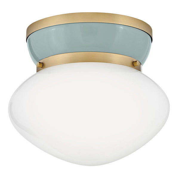 Saton 12" One Light Small Flush Mount, Lacquered Brass