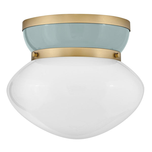 Saton 12" One Light Small Flush Mount, Lacquered Brass