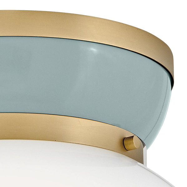 Saton 12" One Light Small Flush Mount, Lacquered Brass