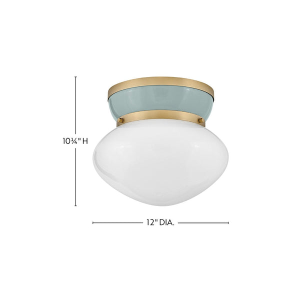 Saton 12" One Light Small Flush Mount, Lacquered Brass