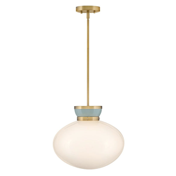 Saton 15" One Light Medium Pendant, Lacquered Brass
