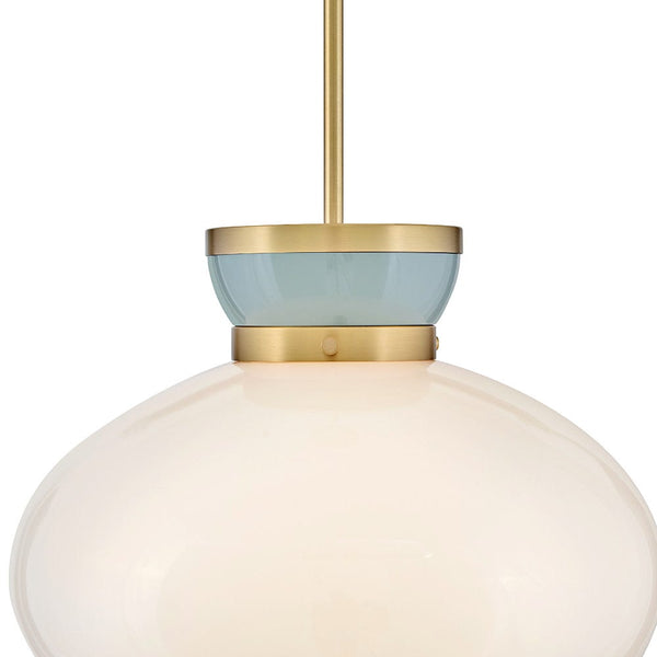 Saton 15" One Light Medium Pendant, Lacquered Brass