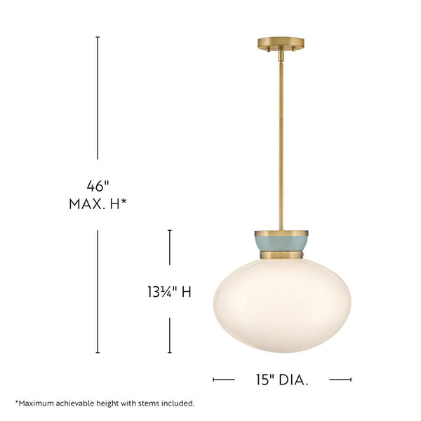 Saton 15" One Light Medium Pendant, Lacquered Brass