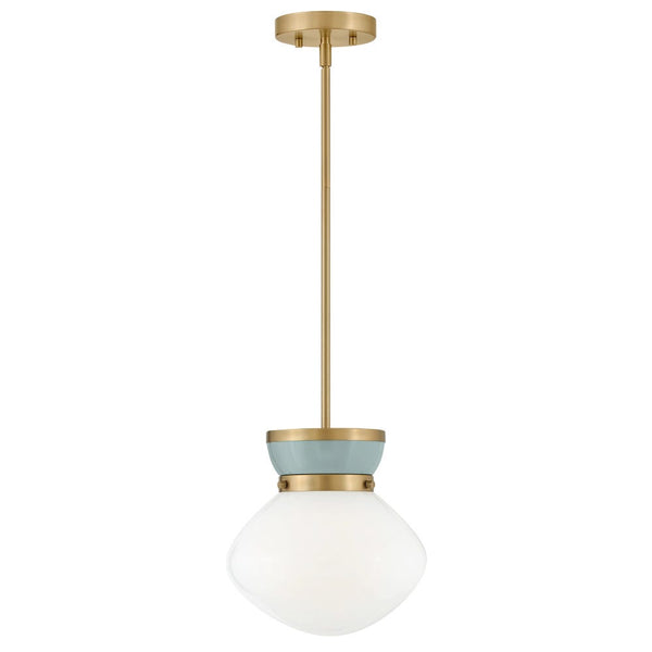 Saton 10" One Light Small Pendant, Lacquered Brass