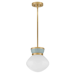Saton 10" One Light Small Pendant, Lacquered Brass