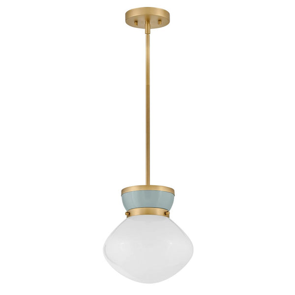 Saton 10" One Light Small Pendant, Lacquered Brass