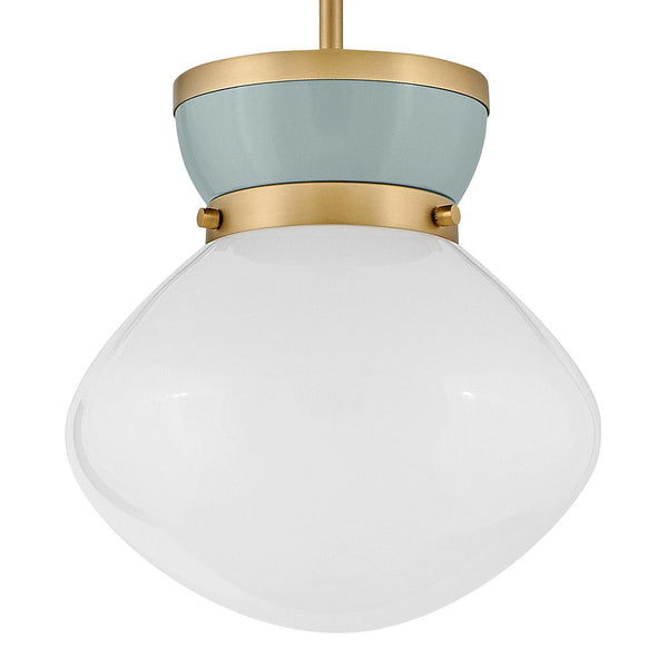 Saton 10" One Light Small Pendant, Lacquered Brass