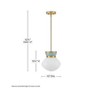 Saton 10" One Light Small Pendant, Lacquered Brass