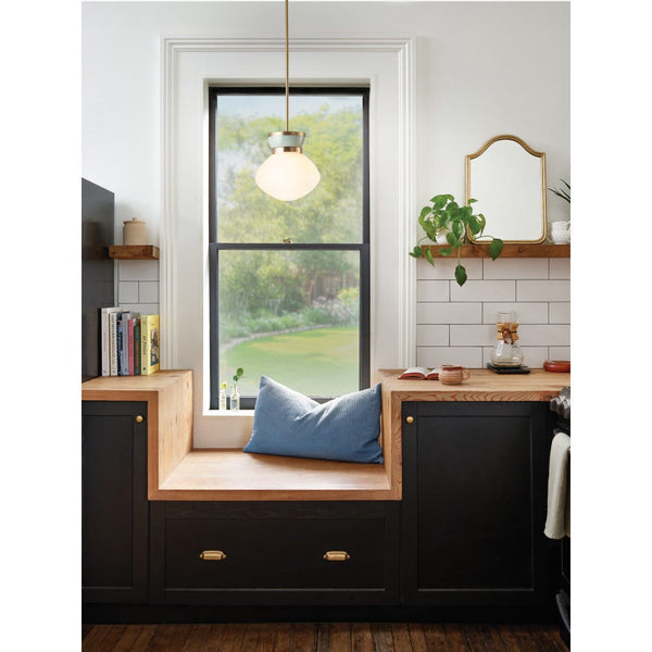 Saton 10" One Light Small Pendant, Lacquered Brass