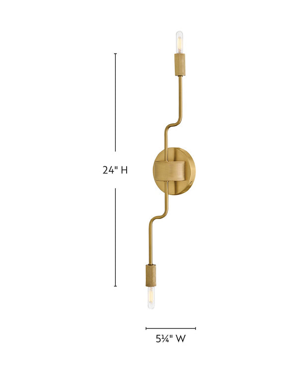 Haiel 5" Two Lights Medium Sconce, Lacquered Brass