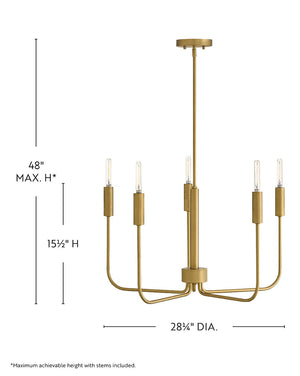 Haiel 28" Five Lights Medium Single Tier, Lacquered Brass