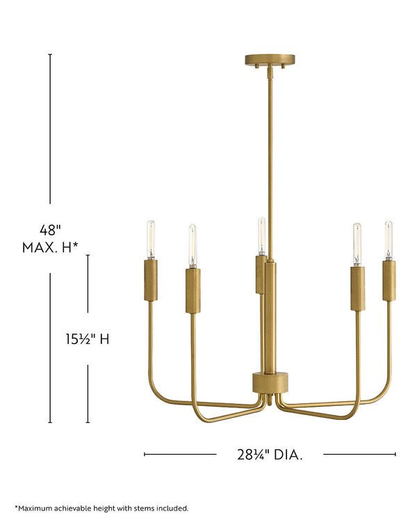 Haiel 28" Five Lights Medium Single Tier, Lacquered Brass