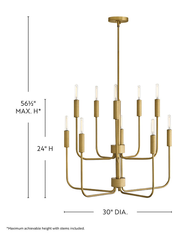 Haiel 30" Ten Lights Medium Multi Tier, Lacquered Brass
