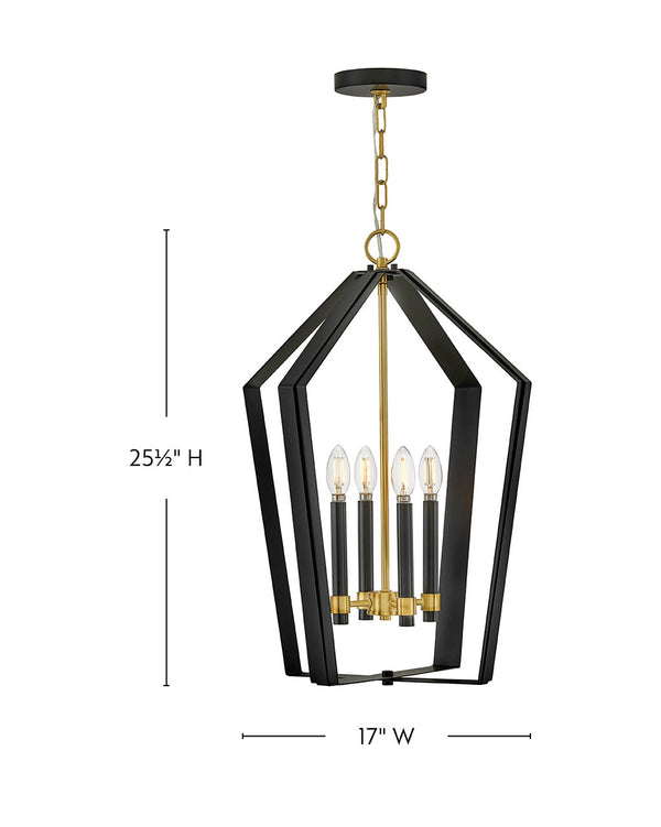 Xais 17" Four Lights Large Pendant, Black