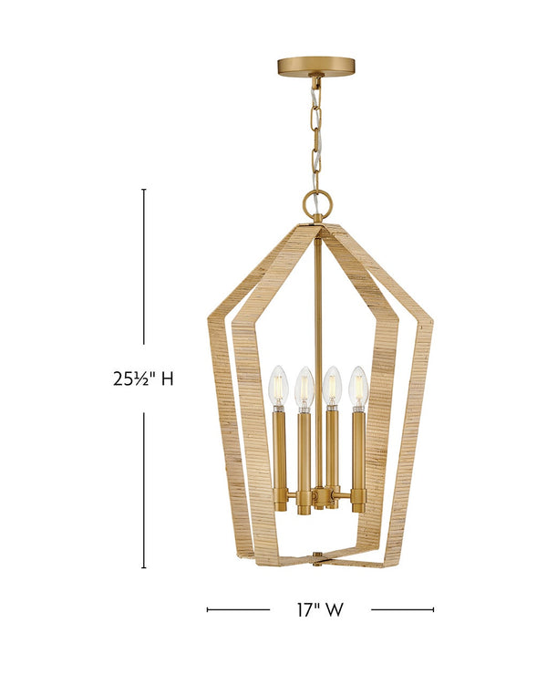 Xais 17" Four Lights Large Pendant, Lacquered Brass