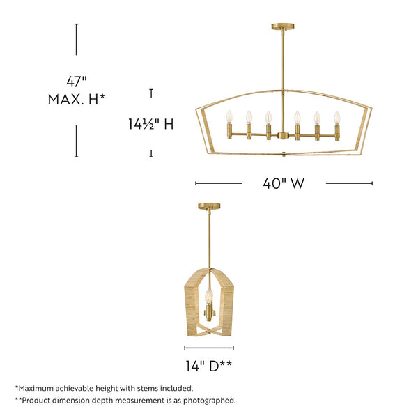 Xais 40" Six Lights Large Linear, Lacquered Brass