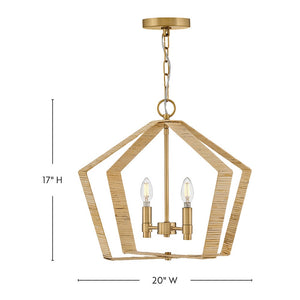 Xais 20" Two Lights Large Pendant, Lacquered Brass
