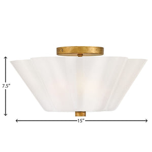 Paar 15" Three Lights Medium Semi-Flush Mount, Distressed Brass
