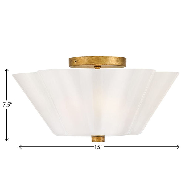 Paar 15" Three Lights Medium Semi-Flush Mount, Distressed Brass