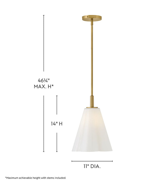Paar 11" One Light Small Pendant, Lacquered Brass