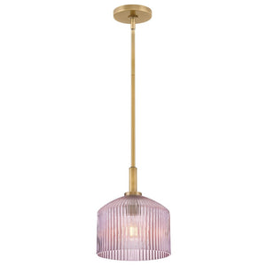 Taton 9" One Light Small Pendant, Lacquered Brass / Rose Glass