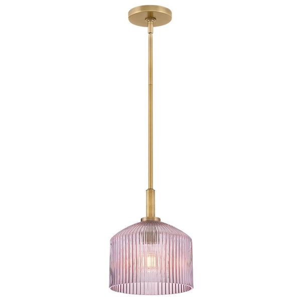 Taton 9" One Light Small Pendant, Lacquered Brass / Rose Glass