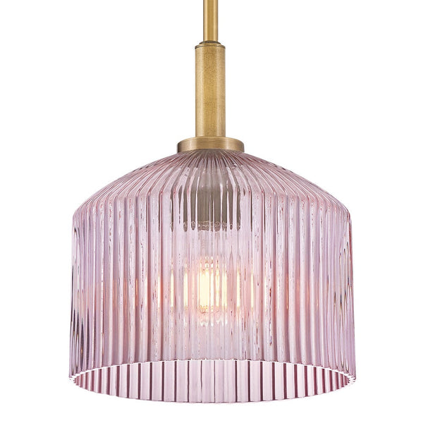 Taton 9" One Light Small Pendant, Lacquered Brass / Rose Glass