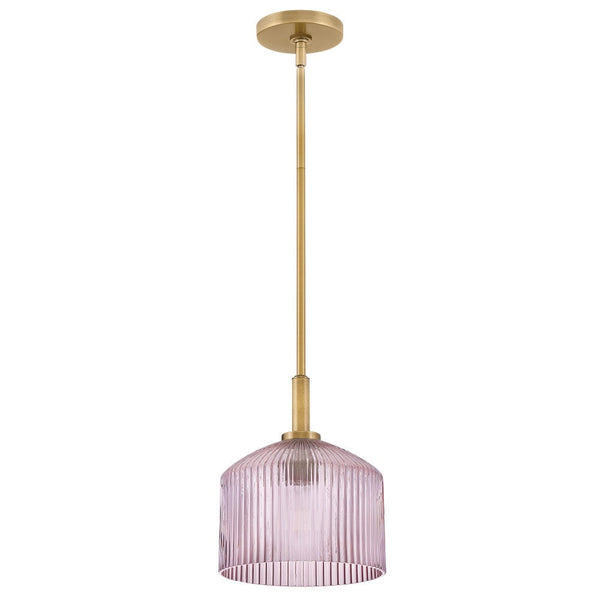 Taton 9" One Light Small Pendant, Lacquered Brass / Rose Glass