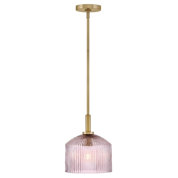 Taton 9" One Light Small Pendant, Lacquered Brass / Rose Glass
