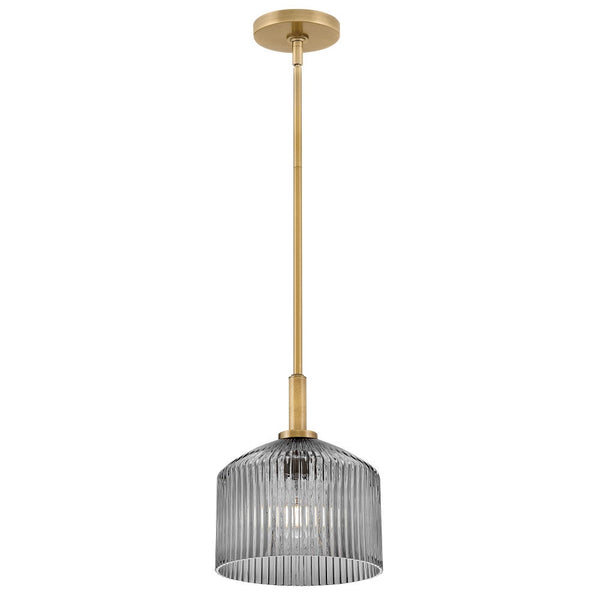 Taton 9" One Light Small Pendant, Lacquered Brass / Smoked Glass