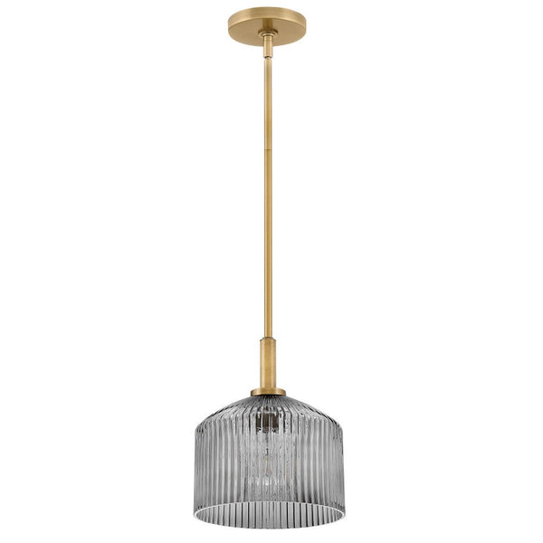 Taton 9" One Light Small Pendant, Lacquered Brass / Smoked Glass